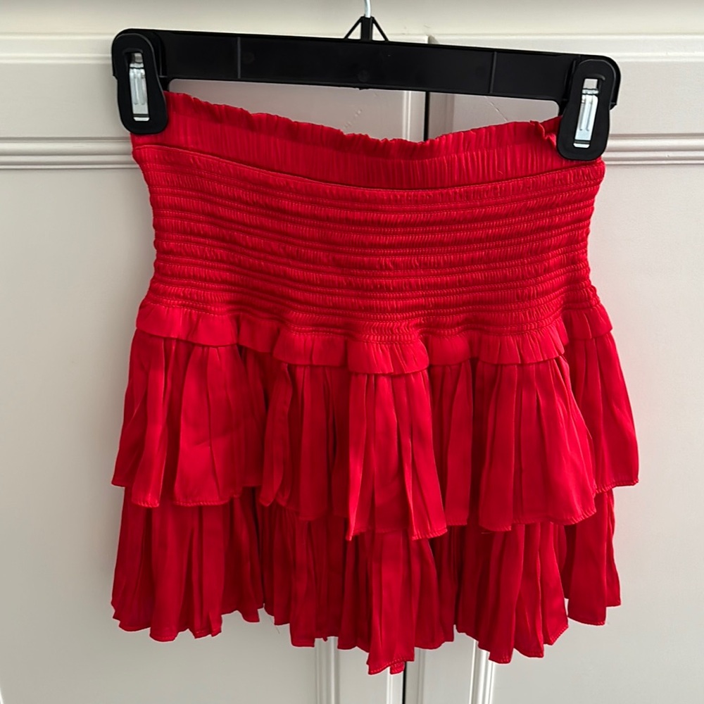 Red Pleated Women's Skirt